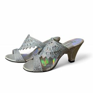 Pierre Dumas Silver high heel sandals with rhinestone embellishments